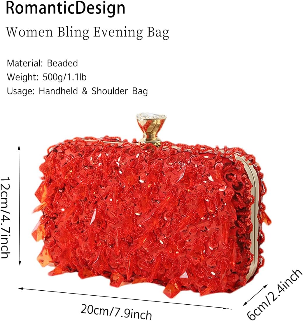 RomanticDesign Women Bling Evening Bag Fashion Embroidered Beaded Sequin Clutch Cocktail Wedding Party Purse