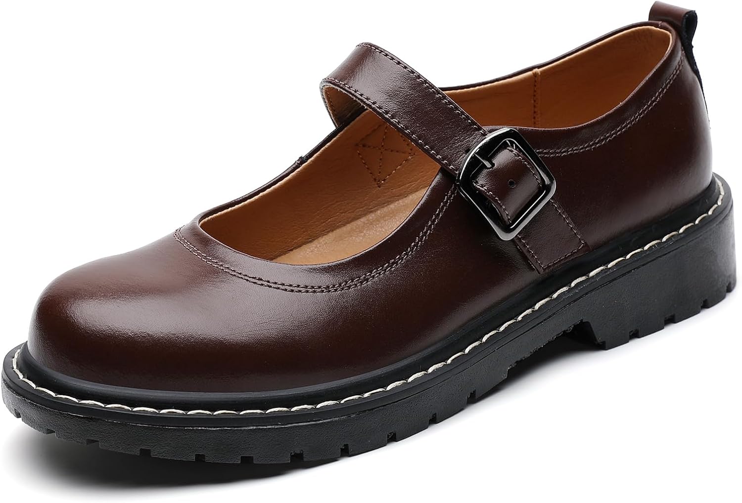 QHH Mary Jane Shoes Women Mary Janes for Women Flats Oxford Round Toe Non-Slip Casual Shoes Comfortable Dress Shoes for Teens Womens Ladies