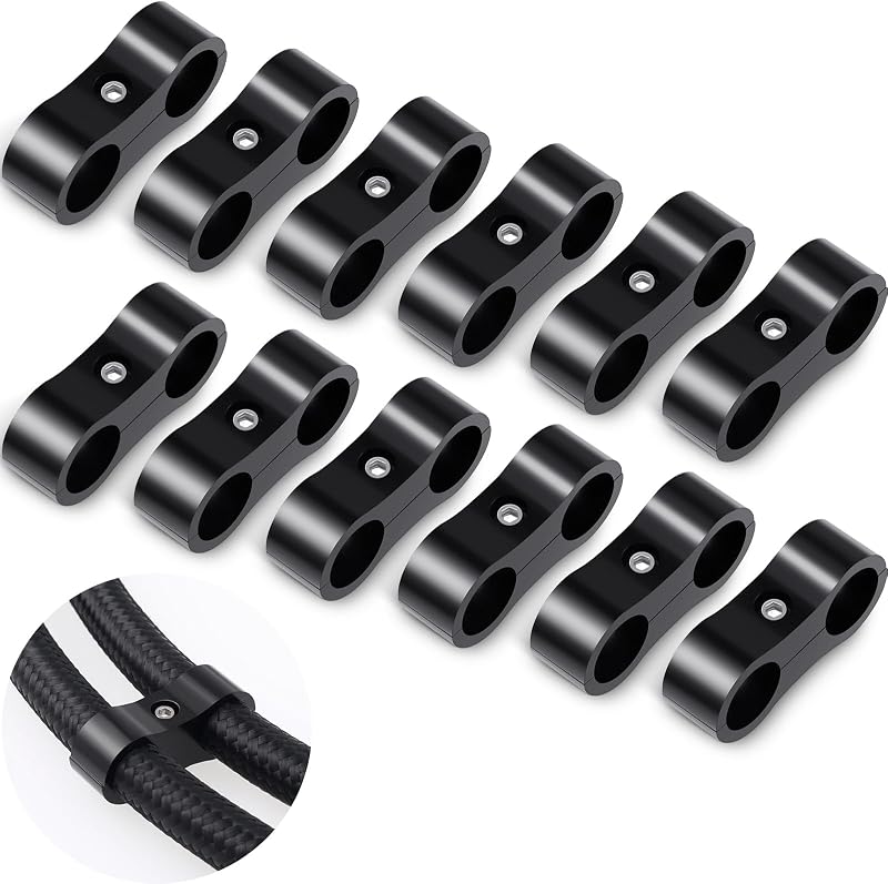 Abraçadeira Separadora de Mangueira 6AN DaisyInner em Alumínio Preto – Conjunto com 12 unidades