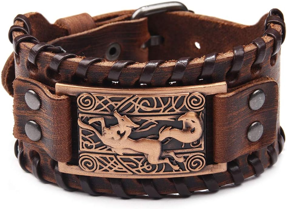 TURTLEDOVE Viking Bracelet Celtic Fox - Nordic Leather Bracelet Pagan Jewelry of Talisman