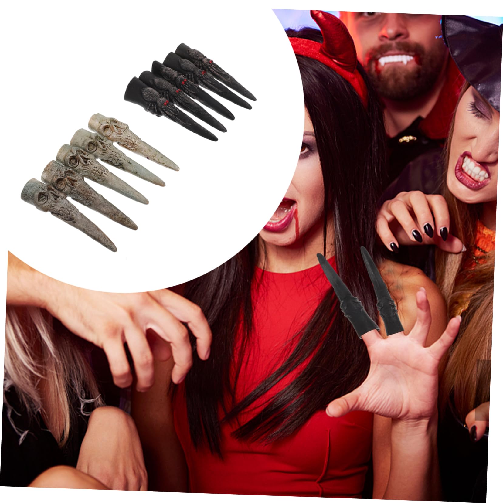 30 Dita Finta Da Strega Per Halloween – Plastica, Lunghe 6,5 Cm, Punteggiate, Colori Assortiti - 2