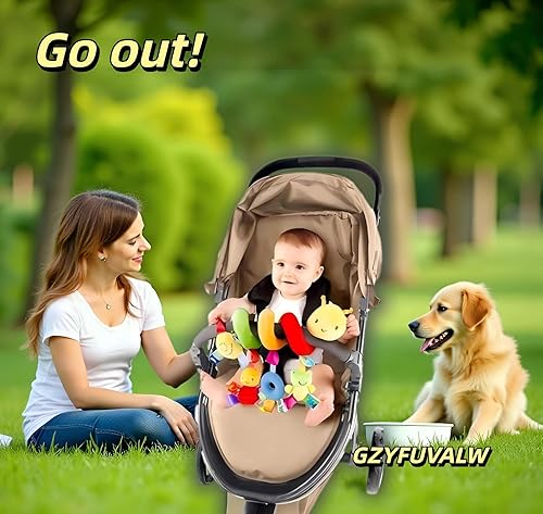 Miniatura 6 de Asiento de coche y cochecito de juguete, juguetes para bebés, juguetes de dibujos animados de interacción sensorial con campanas sonoras, colgar o