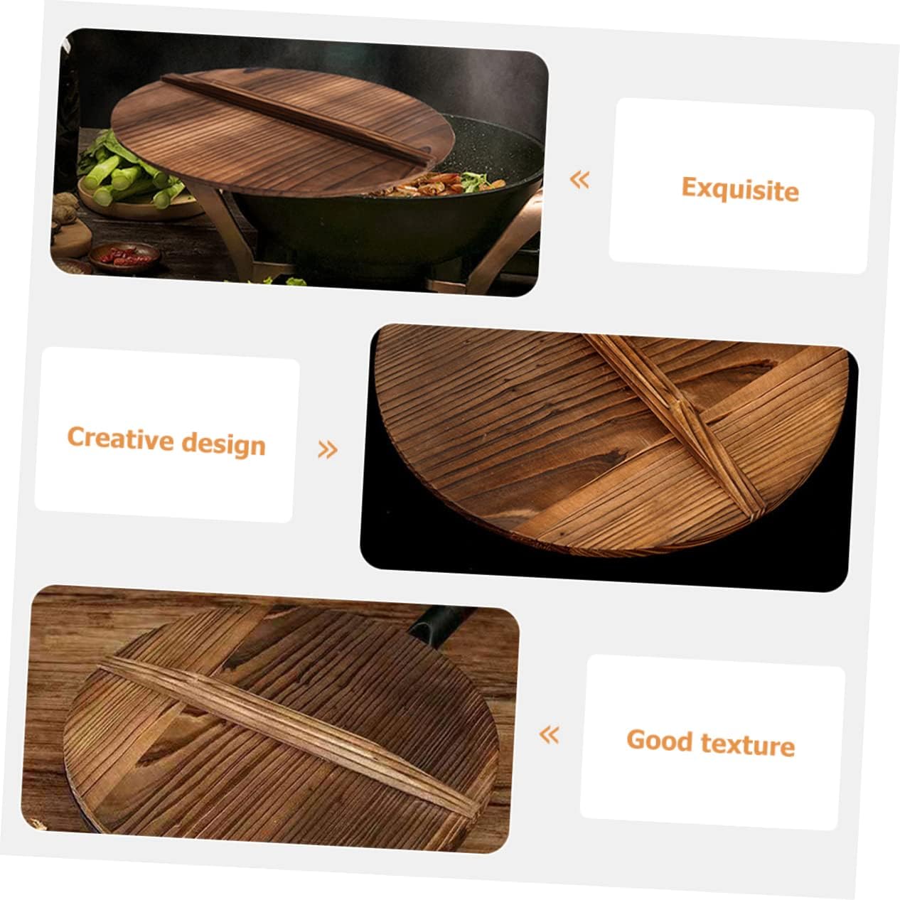 KICHOUSE Natural Wooden Wok Lid Kitchen Pot Cover Splash Design Lightweight and Handcrafted Kitchen Tool for Cooking for Woks and Pots