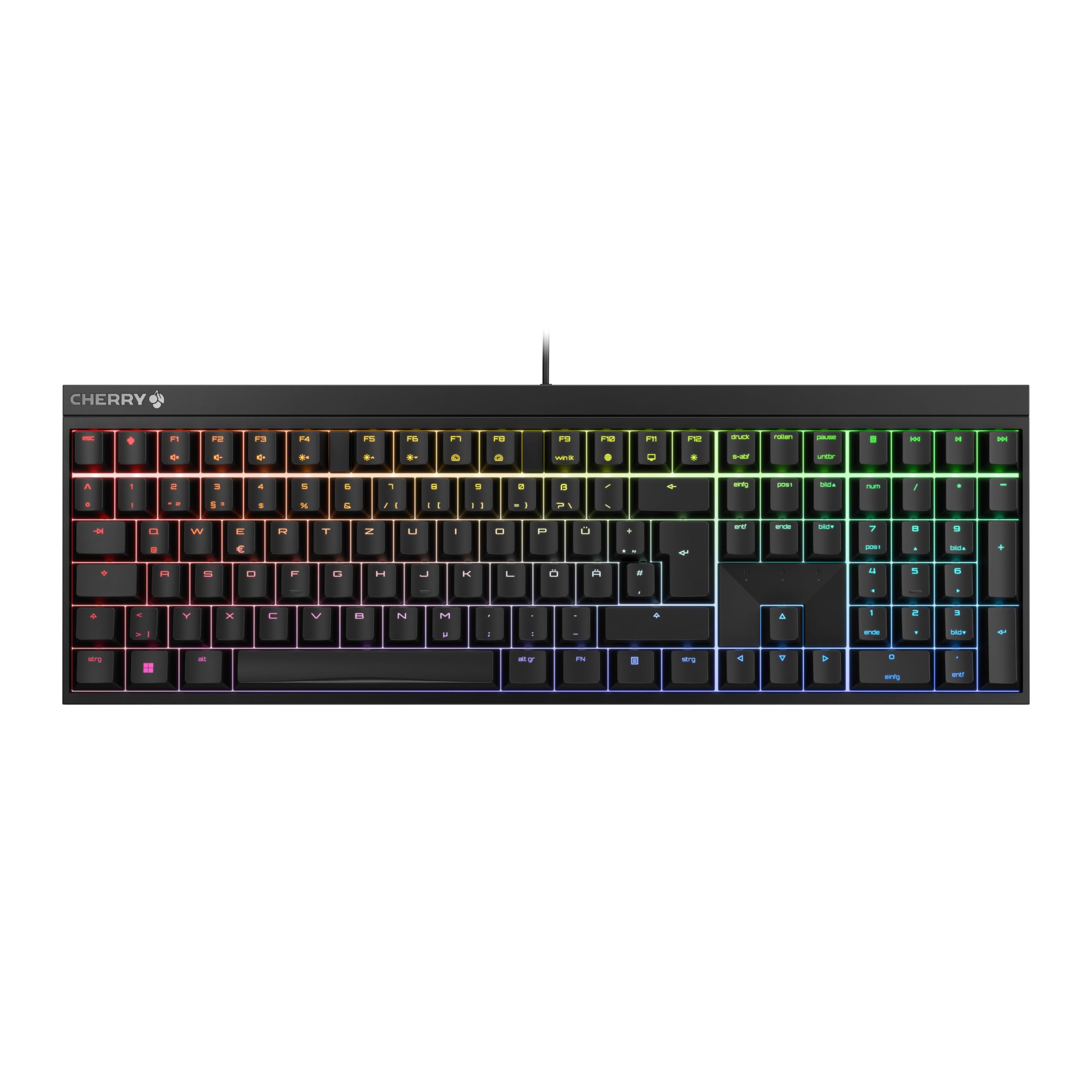 CHERRY MX 2.0S, Mechanische Gaming-Tastatur mit RGB-Beleuchtung, Deutsches Layout (QWERTZ), Kabelgebunden, Designed in Germany, MX2A RED Switches, Schwarz