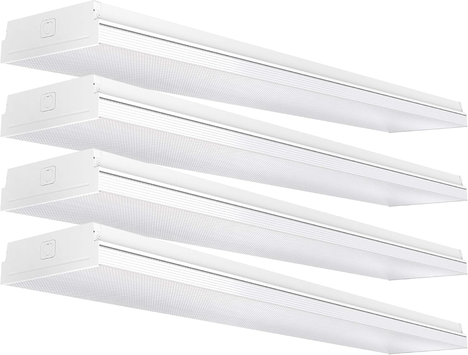 Sunco 4 Pack 8.5" Wraparound Garage LED Shop Light 4FT 5000K Daylight, 60W, 7200 LM, Integrated LED, Prismatic Lens, Hardwired, Linkable, Flush Mount Ceiling Light Fixture - ETL, Energy Star 5000K Daylight 8.5 inch