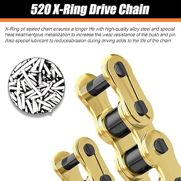 520 Chain 98 Links With Connecting Master Link, X-Ring Gold