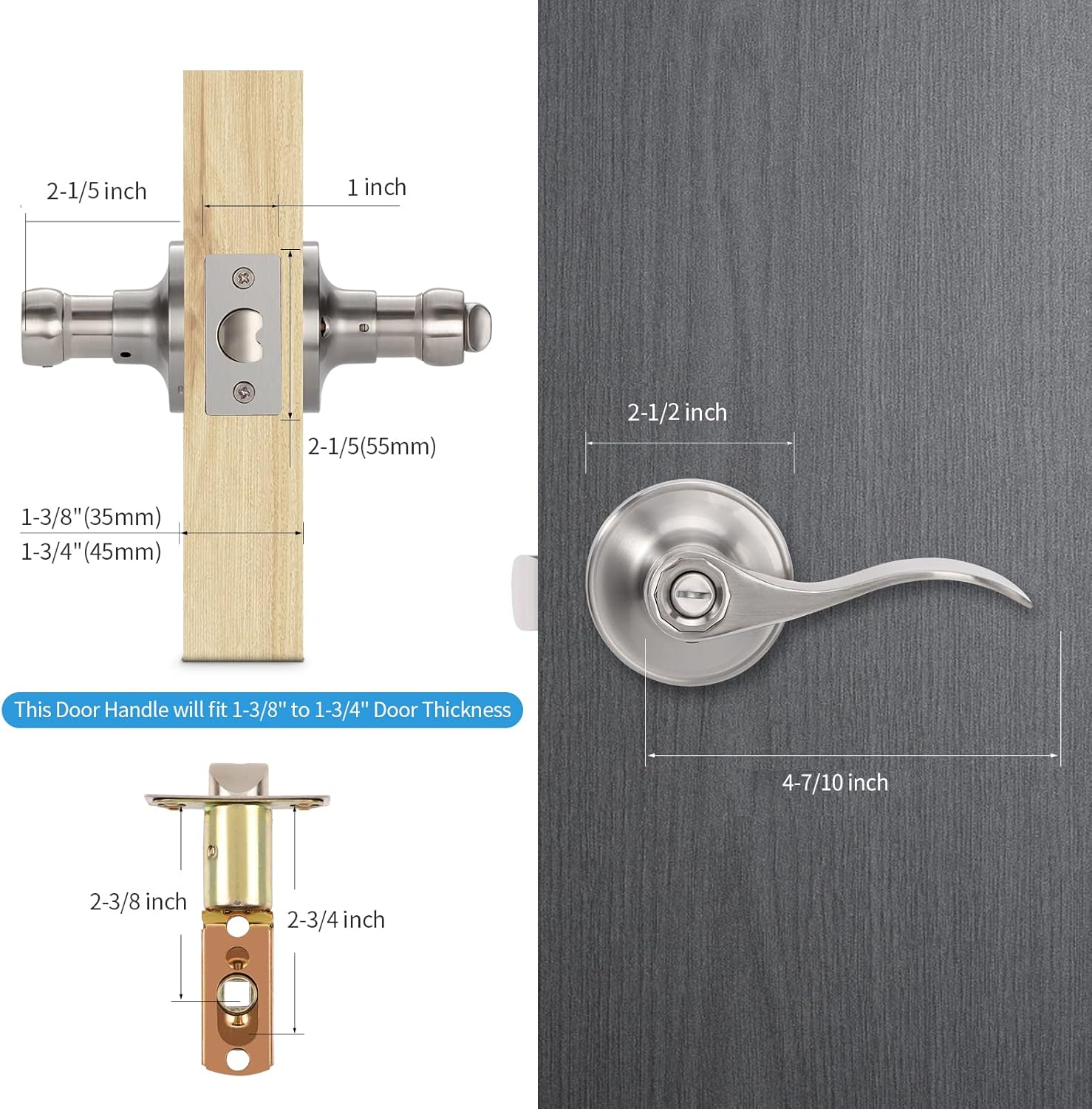 Super Sale 🛒 Contractor Pack of 4, Brushed Nickel Door Knobs Levers Privacy Interior Door Handles Bedroom Bathroom(Locked Inside with Turn-Thumb), ANSI Grade 3 for Office/Home Use