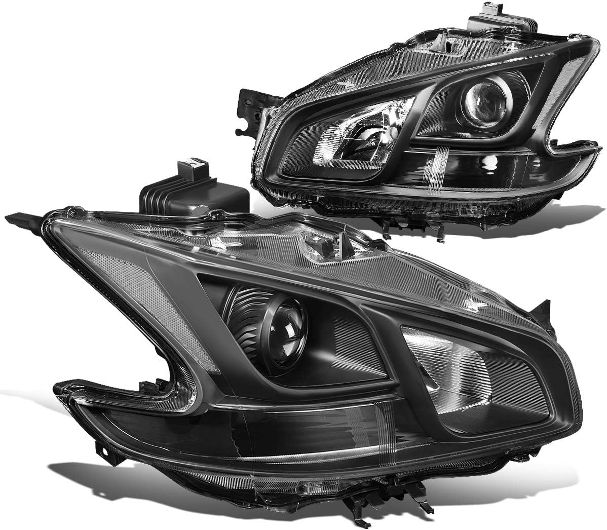 Auto Dynasty Headlights Assembly Compatible with 09-14 Nissan Maxima, Halogen Models Factory Style Projector Headlights, Driver and Passenger Side, Black Housing