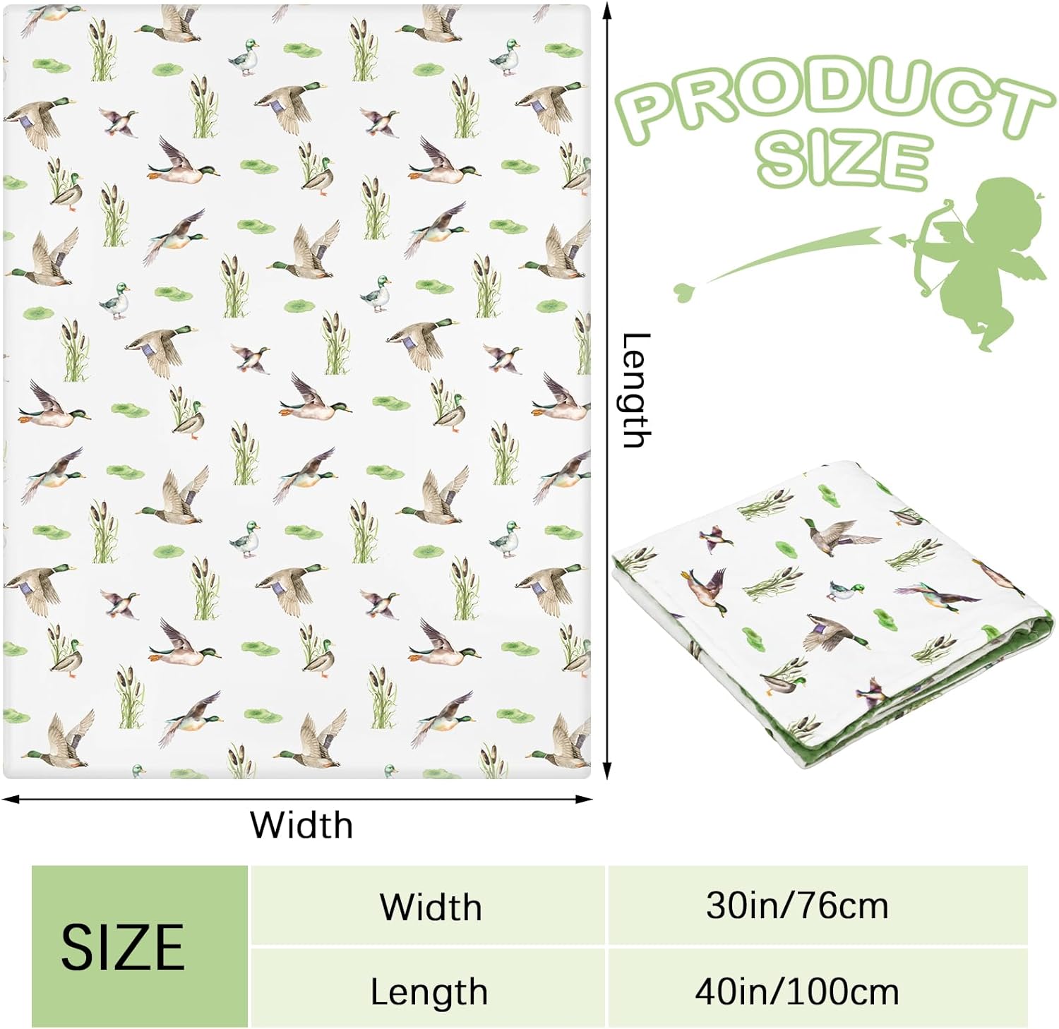 Mallard Duck Baby Blanket for Boys Girls Double Layer Minky with Dotted Backing Soft Mallard Duck Stuff Blanket for Toddler Newborn, 30 x 40 Inch - Image 2