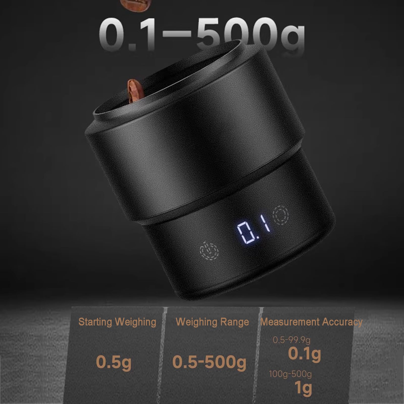 Taza dosificadora de café con báscula, herramienta electrónica de peso para espresso, pantalla digital LED, recargable, capacidad de hasta 500 g, ideal para verter y gotear café