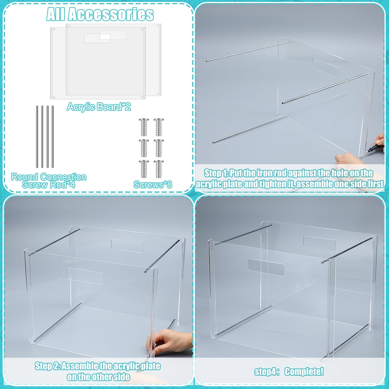 Dispowreath 24 Hanging File Folder with Acrylic Organizer for Letter/a4 Size Desktop Clear File Storage Box with Handles for Home Work Office Use(Blue,Classic)