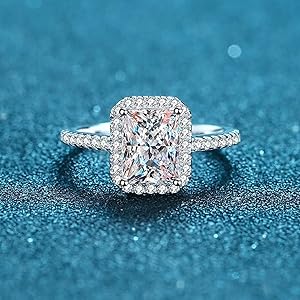 Anillo De Compromiso Con Circonita Cúbica De Corte Esmeralda Inspirado En La Reina Charlotte: Cuerpo Dividido Con Halo - México
