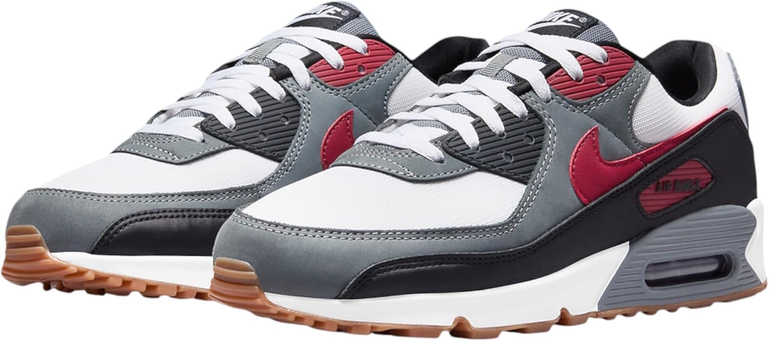 Air Max 90 Mens Running Shoes (White/Cool Grey/Black/Team Red)