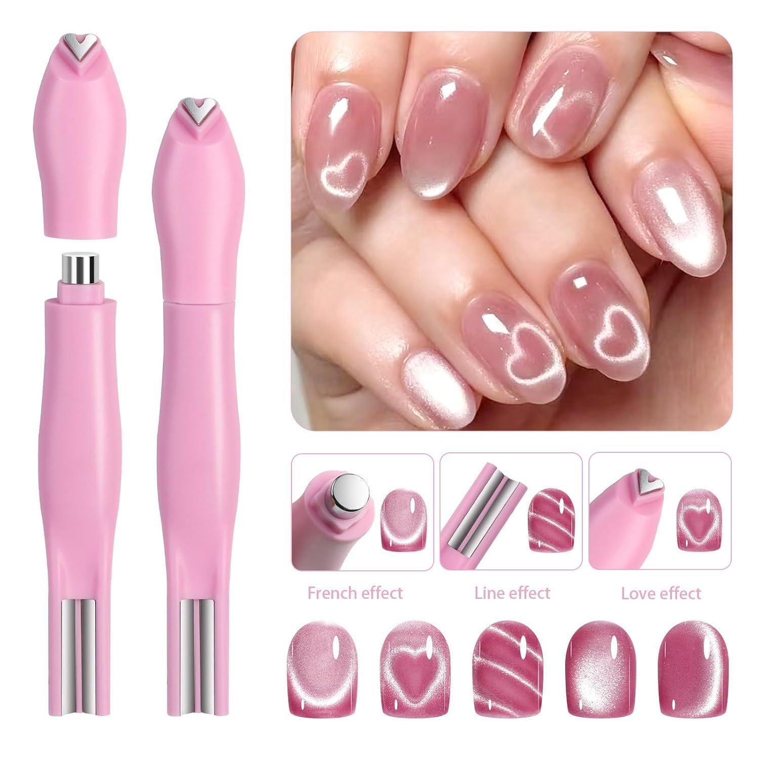1 Pieces Light Pink Cat Eye Magnet for Nails 3 in 1 Heart Magnet for Cat Eye Gel Polish Heart Magnets for Nails
