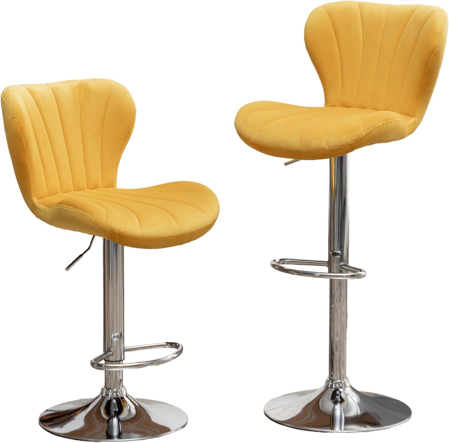 Roundhill Furniture Ellston Velvet Adjustable Swivel Barstools in Yellow, Set of 2