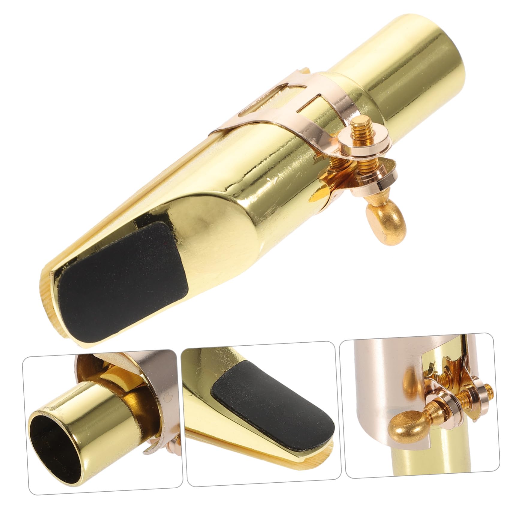 Bocchino per Sassofono Contralto in Metallo Dorato | Kit con Cappuccio e Legatura, Finitura Semplice e Resistente All’usura, Accessorio per Ancia