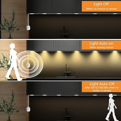 Miniatura 4 de Sensor de movimiento de luz LED para debajo del gabinete, 6 discos de 3 colores de apagado automático debajo de la encimera, luz blanca cálida,