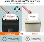 VidaTeco 14-Sheet Déchiqueteuse de papier pour le bureau d'intérieur 60-Minute Microcoupe P-4 Sécurité, système anti-jam inversé automatique, shreds agrafes/CD/cartes de crédit, 5.3-Gallon Pullout Bin & 4 Roulettes (ETL) | Anti-jam inversé, 60-Min Durée P-4 Sécurité