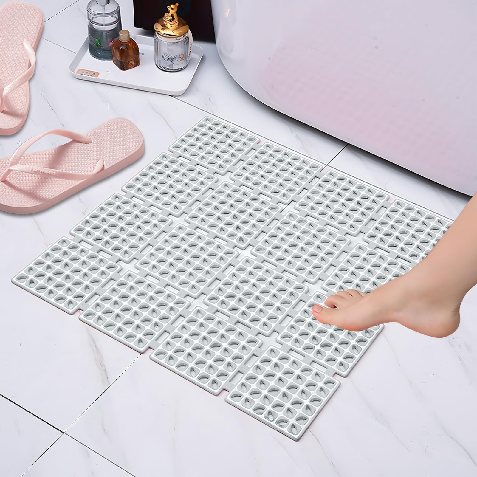 Duschmatte rutschfest 60x60,Antirutschmatte Badewanne Dusche,rutschfeste Badematte Schimmelresistent und Maschinenwaschbar,Badewannenmatte mit Saugnäpfen,BPA-frei (Hellgrau)