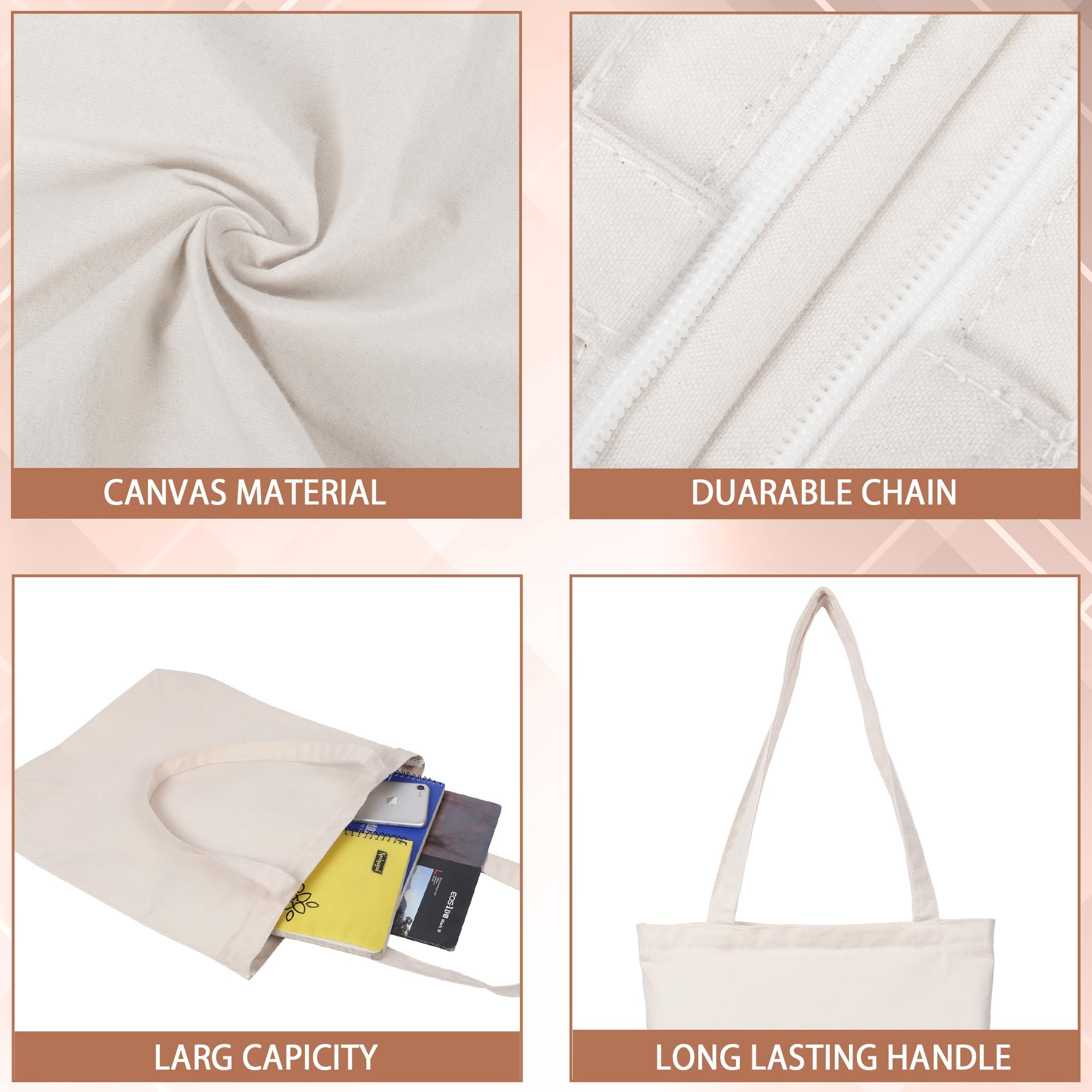 SHIBUI Canvas Tote Bags for Women with College Bag for Girls, 100% Organic Cotton Tote Bag for Shopping, Travel & beach bags for women.
