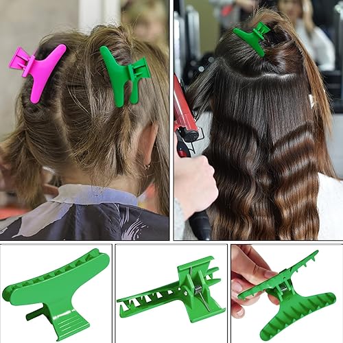 Vista 114 de Pinzas para el cabello para seccionar, paquete de 12 pinzas de mariposa negras y blancas, pinzas para el cabello Pro Salon para peinar, seccionar