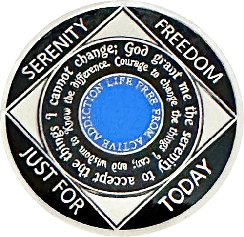 Miniatura 2 de (Años 1-55) NA Medallón de 38 años, plata, chapado en color azul, narcóticos cubiertos de epoxi Moneda anónima (NA 38 años medallón)