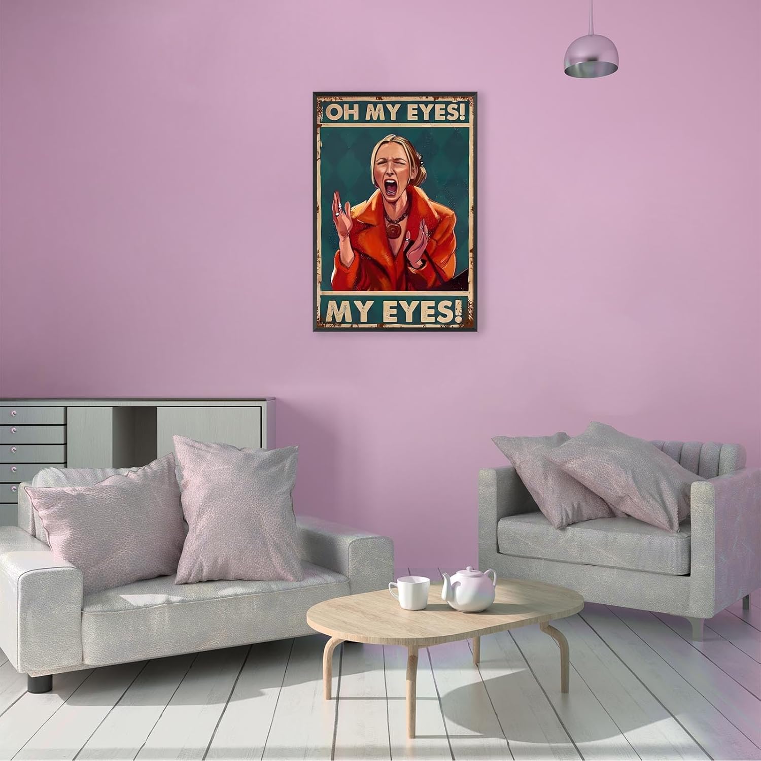 Funny Screaming Woman Quote Wall Art Trendy Oh My Eyes Bathroom Canvas Posters Whimsical Crazy Quirky Humor Prints Painting For Living Room Bathroom Restroom Wall Decor 12x16in Framed