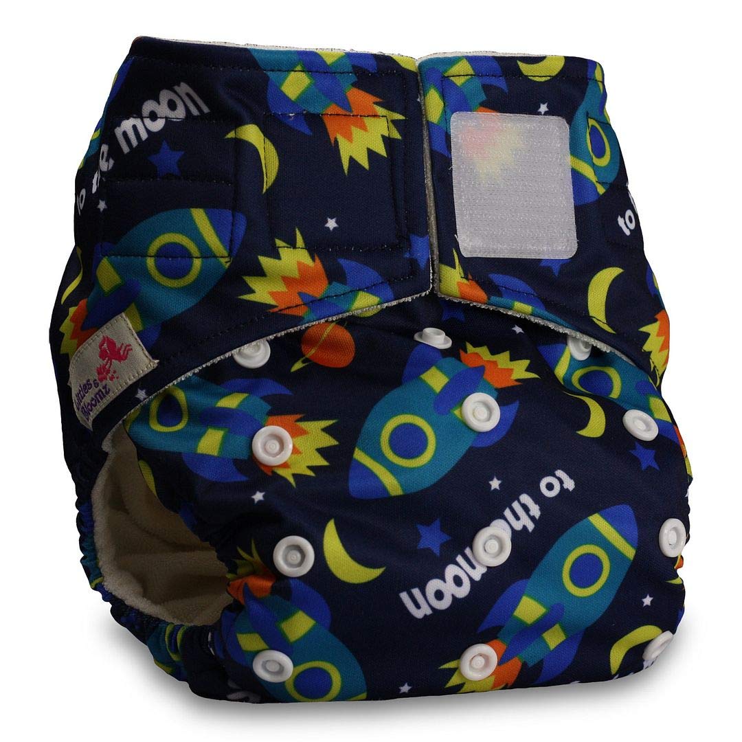 Littles & Bloomz, Baby Cloth Washable Reusable Nappy Pocket Diaper Bamboo, Fastener: Hook-Loop, Pattern 37, with 1 Bamboo Charcoal Insert