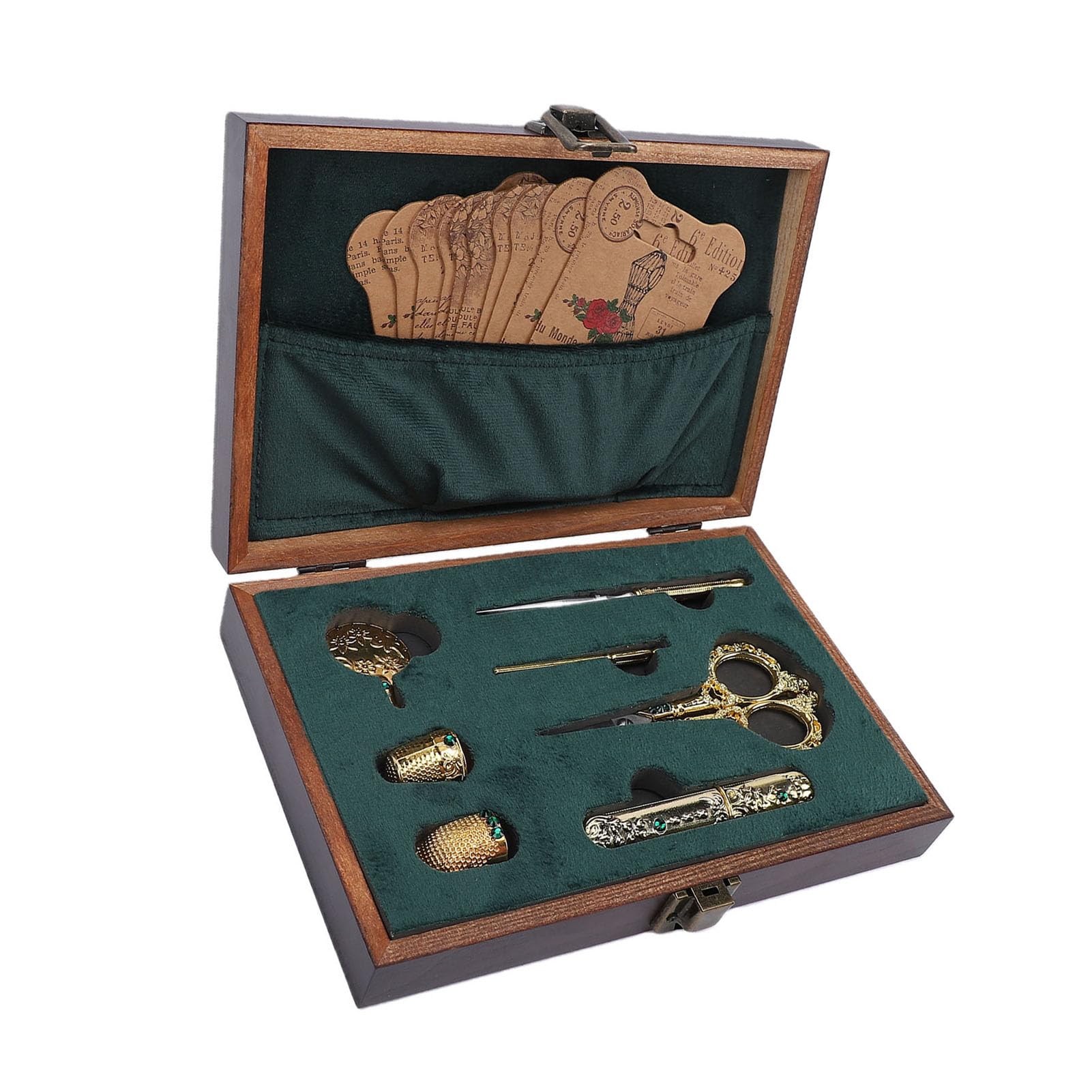 Bonbela Kit de Bordado de Tijeras Vintage, Tijeras de Costura Antiguas con Hojas de Acero Inoxidable, Dedales, Agujas, Punzón para Coser, Manualidades, Tejer