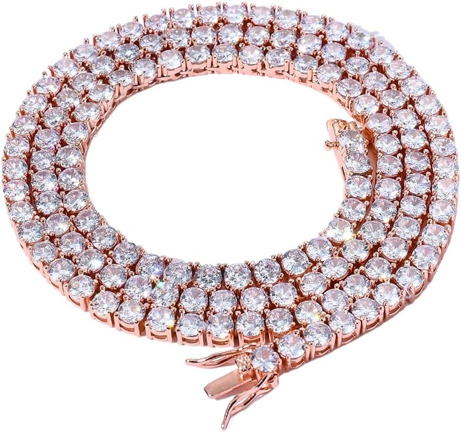 Iced Out Chains for Men Women - 18K Plated Gold Silver Rose gold 3mm 4mm 5mm Single row zircon - Hip Hop Tennis Chain - Hip Hop Necklace Rapper Jewelry