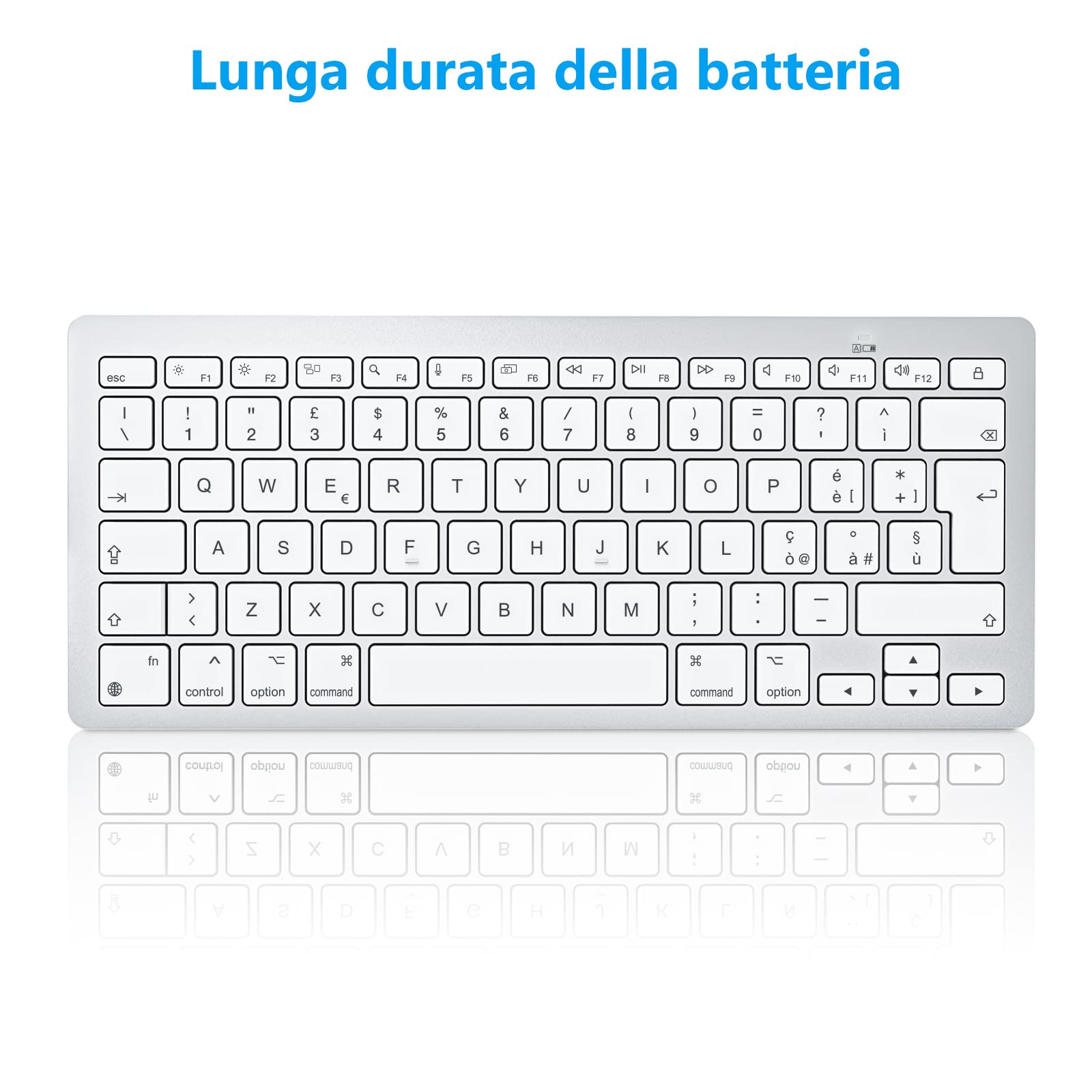 OMOTON Tastiera Bluetooth per Mac OS, Tastiera Wireless Compatta per Macbook pro/air, imac, Mac mini, Mac pro, QWERTY IT-Layout, Argento
