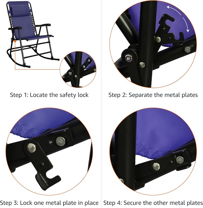 Amazon Basics Outdoor Portable Folding Rocking Chair with Headrest, Ergonomic Design, Weather-resistant Textilene Fabric for Porch, Blue image 6