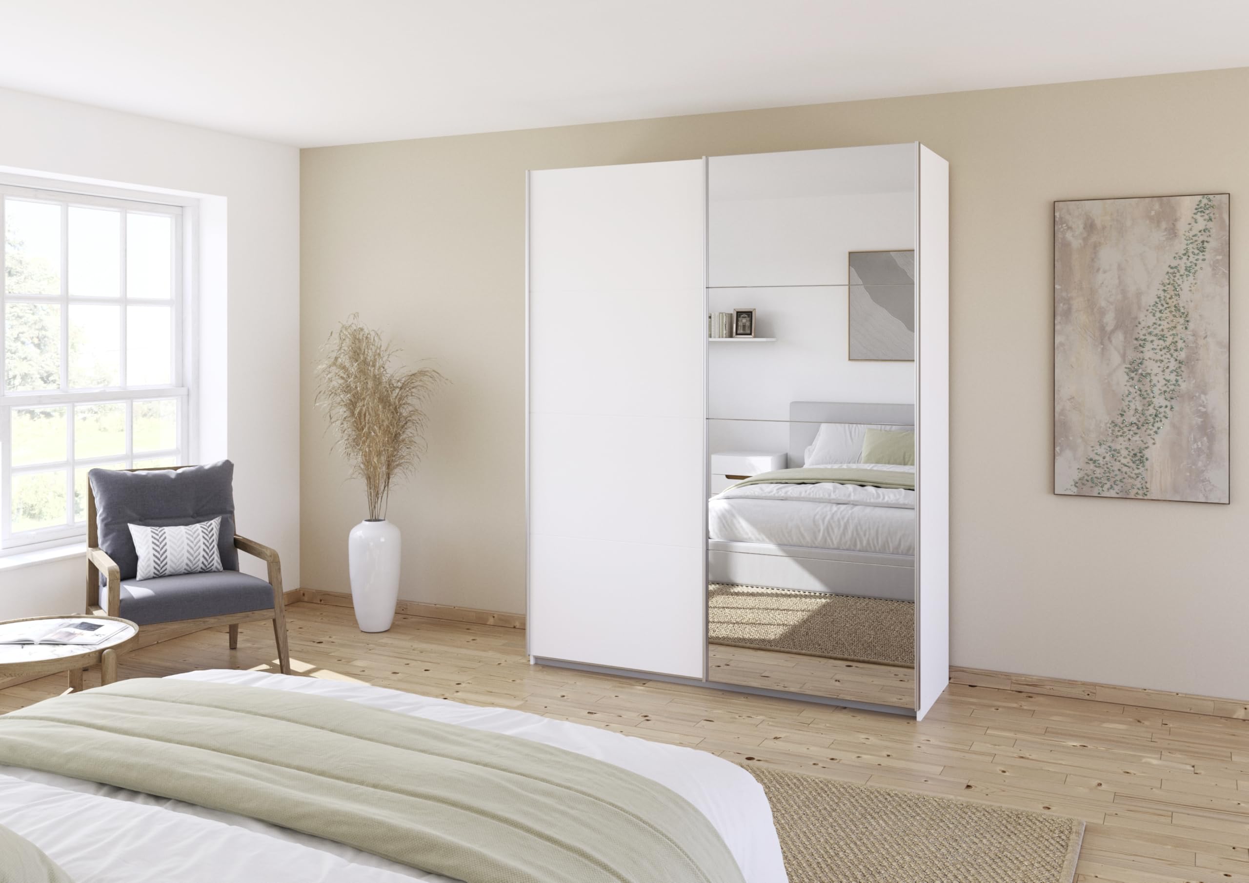 Rauch Möbel QUADRA, Schwebetürenschrank, Farbe Weiß, Breite 181 cm | Kleiderschrank mit Schwebetüren, Schiebetüren, 2-türig, mit Spiegel, für Schlafzimmer, Kinderzimmer, Jugendzimmer, Garderobe