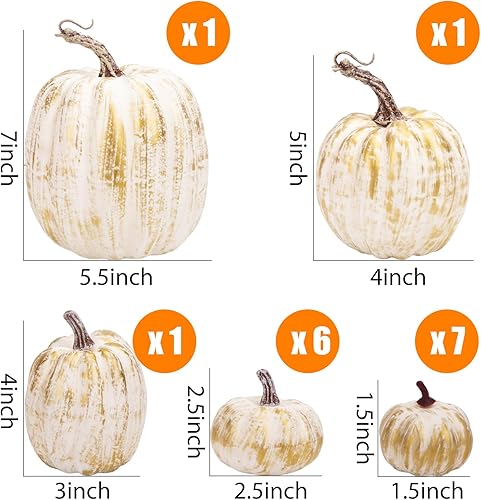 Miniatura 2 de DomeStar 16 calabazas artificiales doradas, calabazas falsas surtidas, calabazas de cosecha de otoño, pequeñas calabazas doradas de imitación para