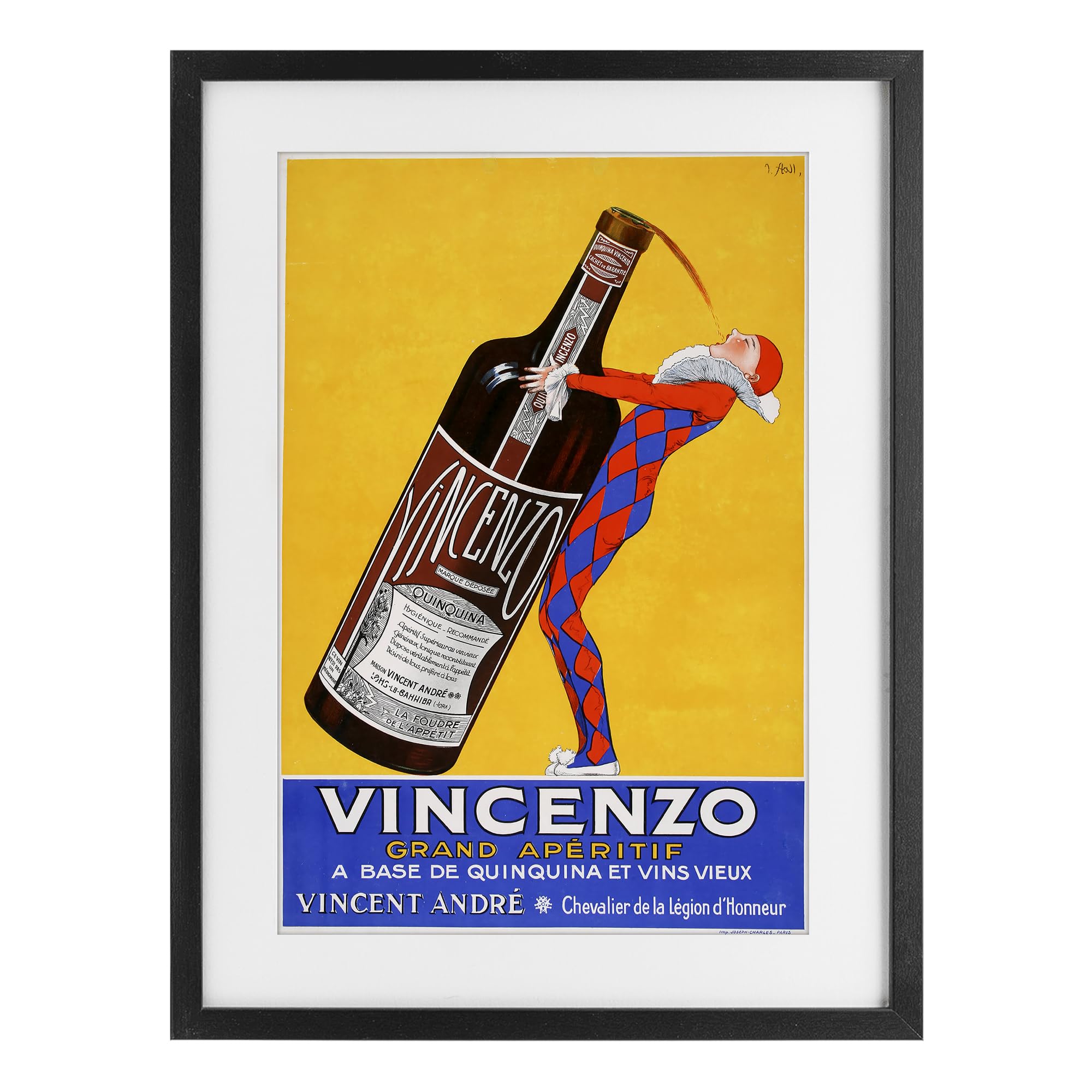 Stupell Industries Midnight Black (Textured) 'Vincenzo Vintage Wine'| Framed Print Under Glass