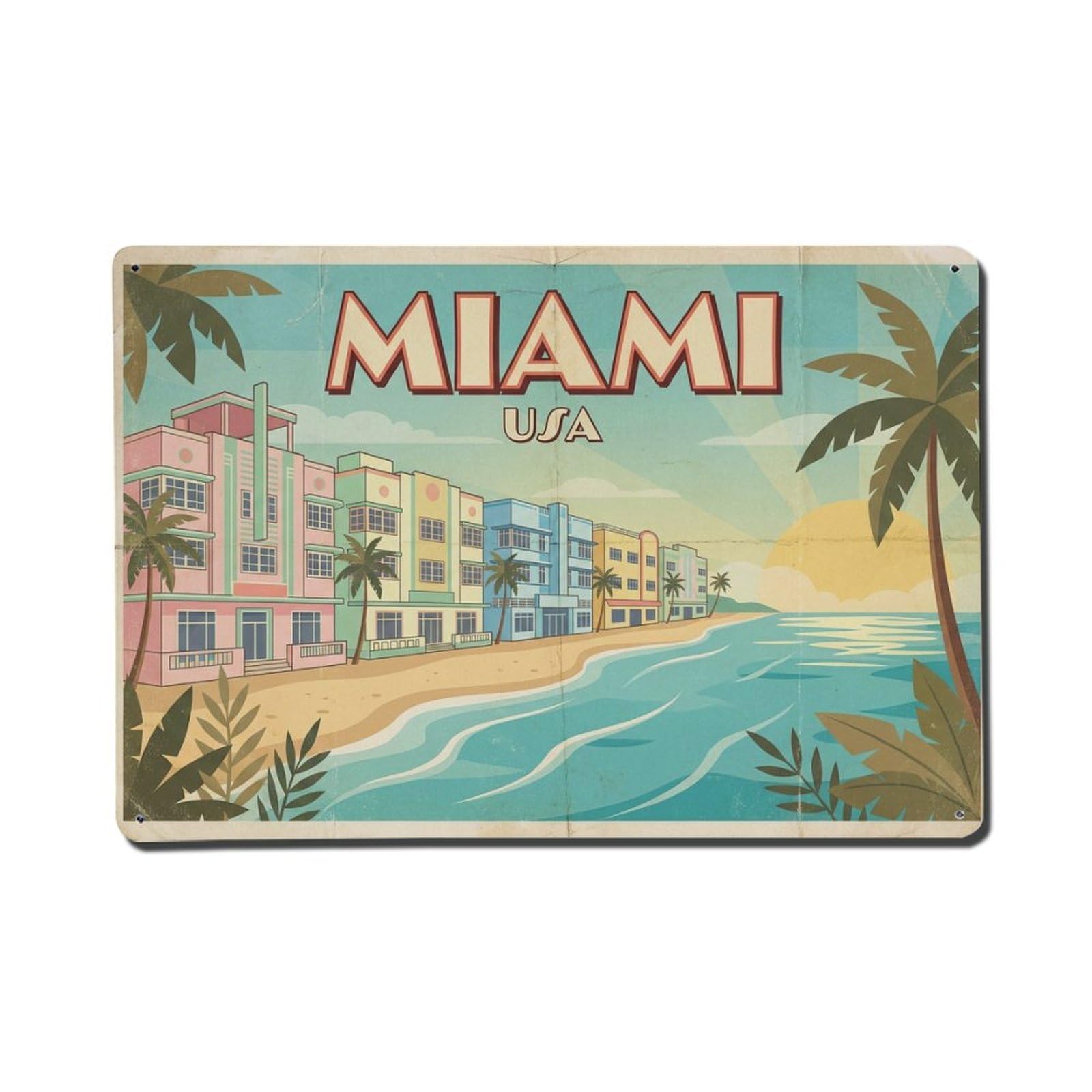 Xanthor Style Travel Vintage Usa Miami Metal Tin Sign