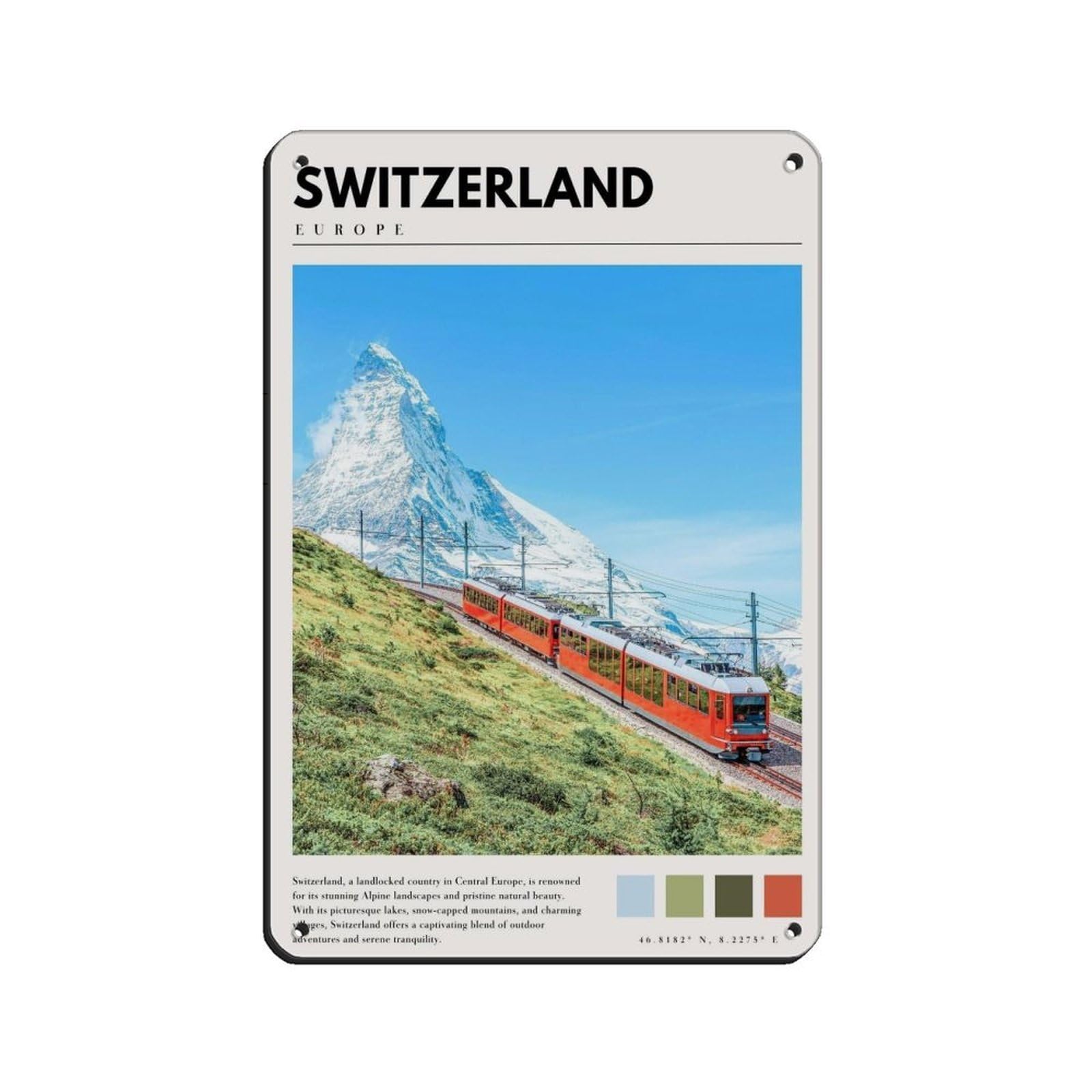 Affiche de Suisse en métal décoration vintage 20x30 cm pour club