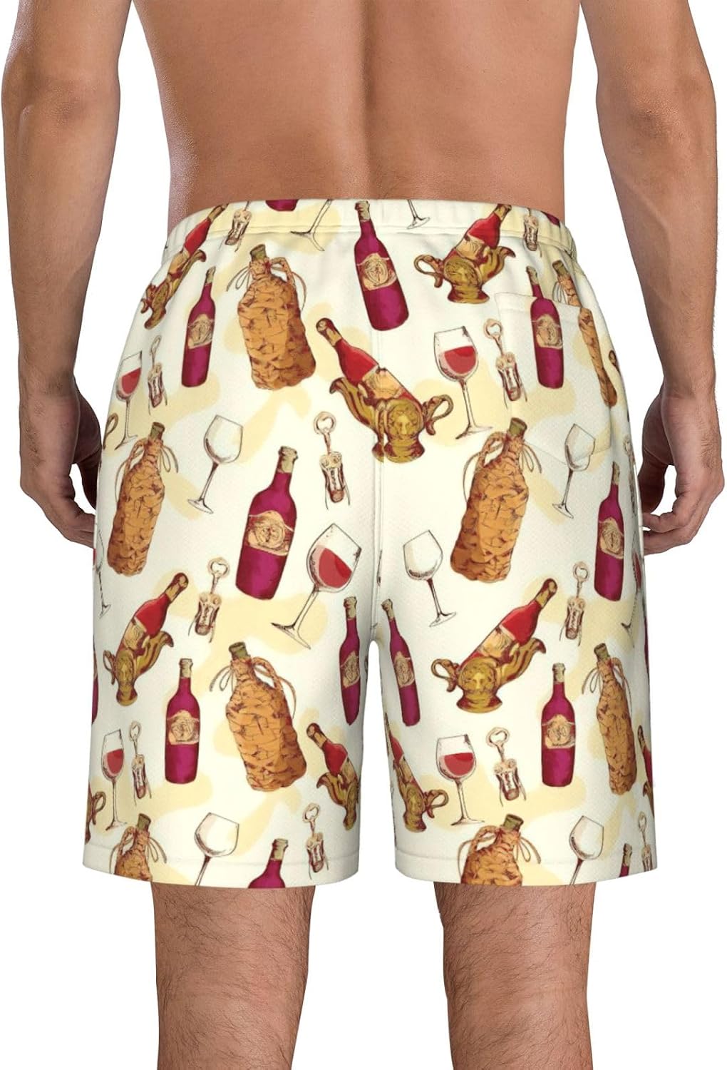 Red Wine Print Men's Hawaiian Beach Shorts Elastic Novelty Summer Casual Shorts with Pocket