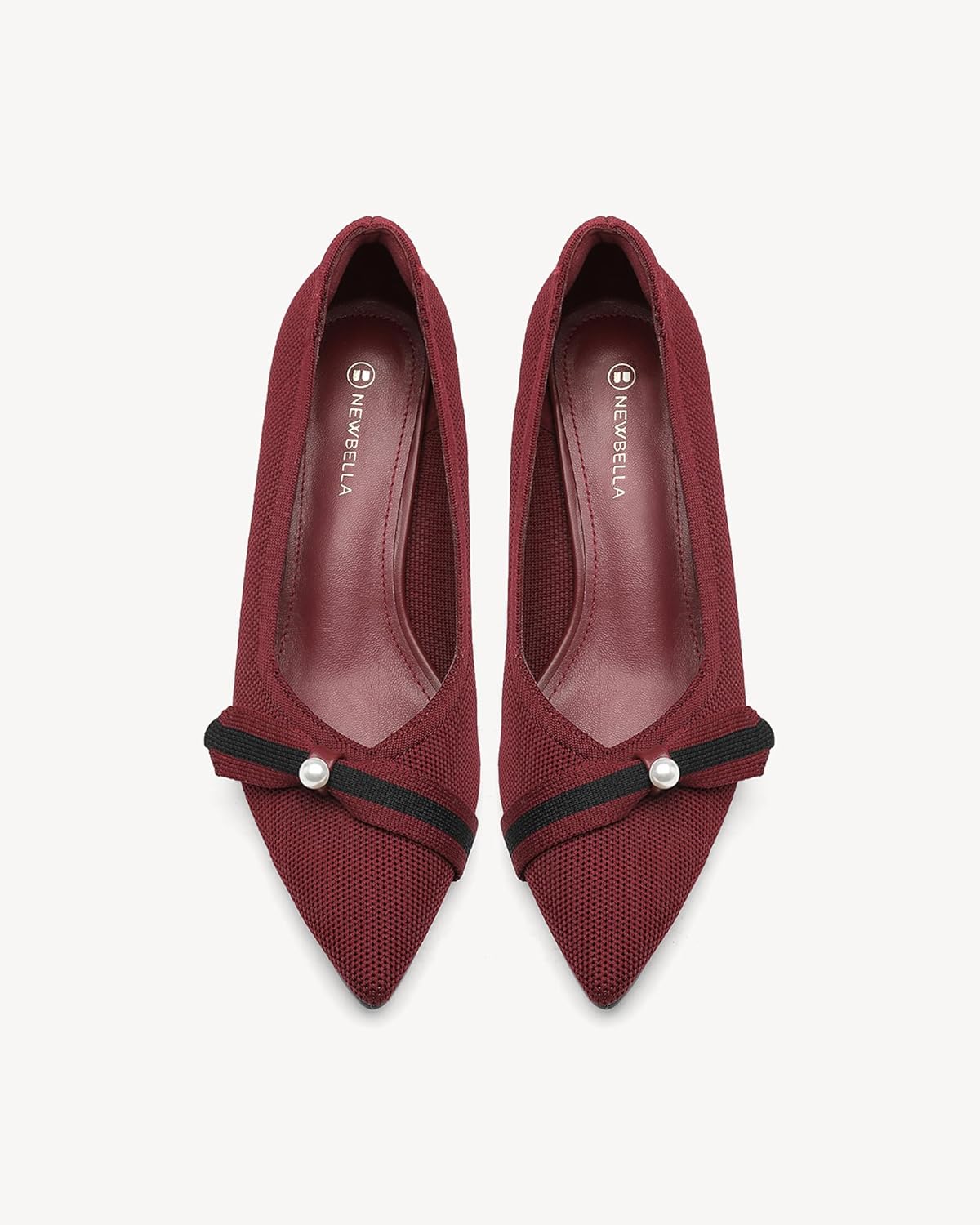 NEWBELLA Women's Bow Wedge Heels - Simple Knit Slip-On Pumps Pointed Toe, Comfortable Office Work Shoes with Block Heel - Image 6