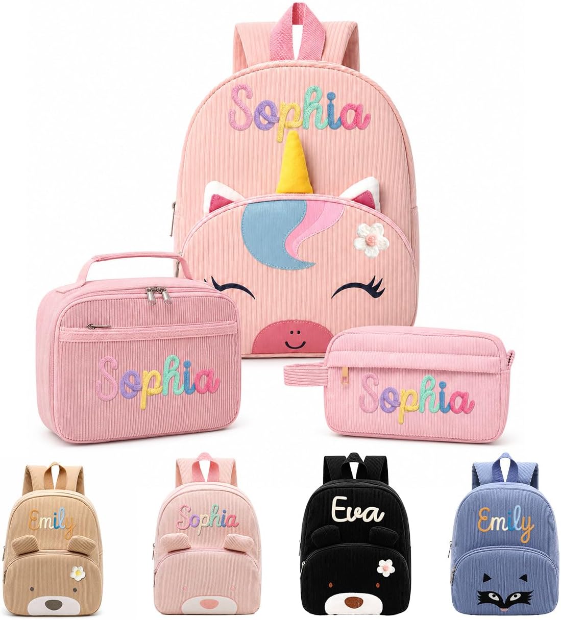 Personalized Backpack for Girls & Boys with Name Option Lunch Bag Set