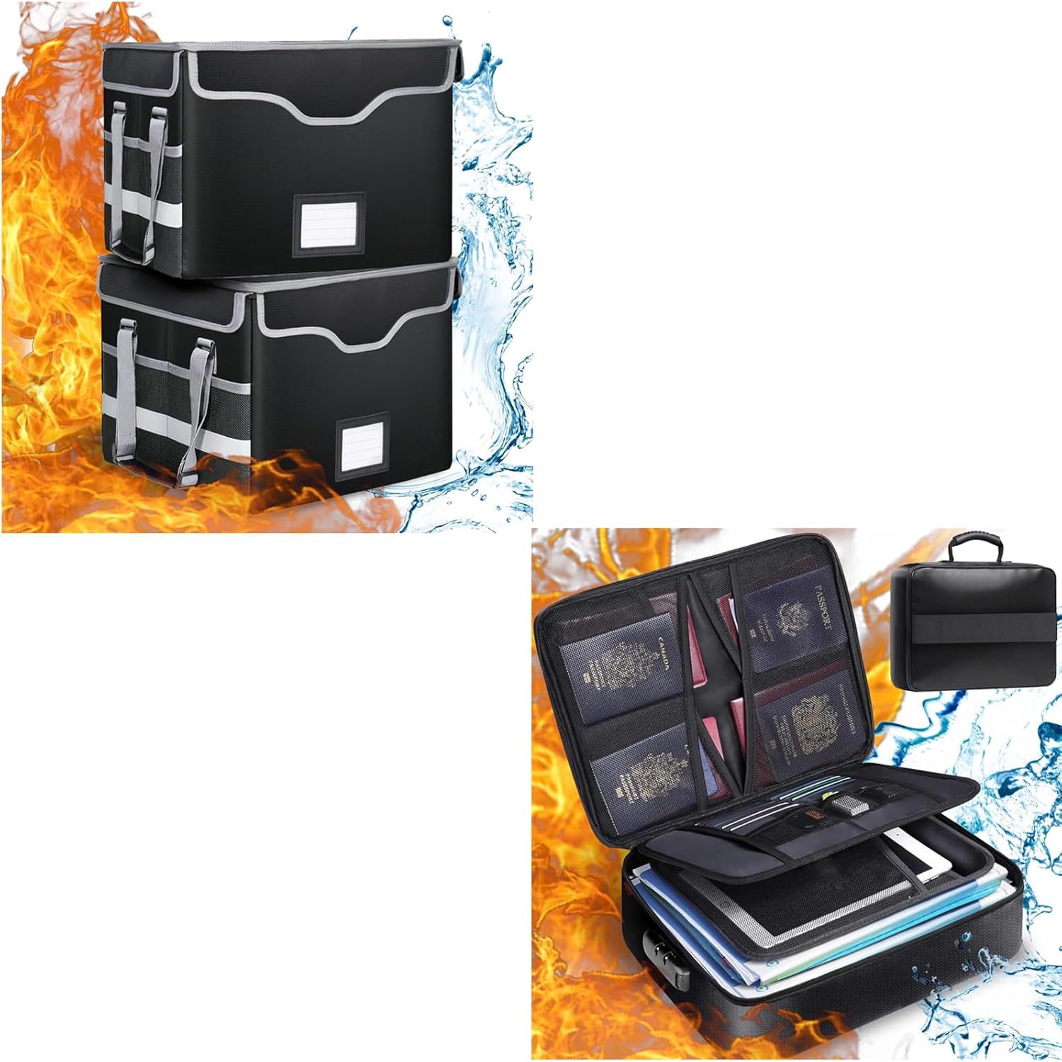 2 Fireproof File Boxes for Documents + 1 Fireproof Document