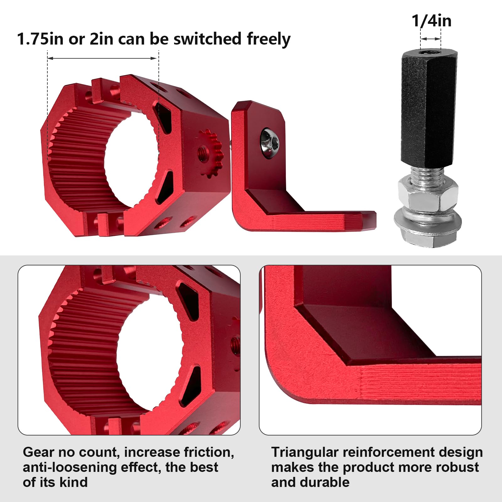 JMSMSH UTV Flag Bracket Kit, LED Light Whip Bracket Kit (Red), 360° Rotating Aluminum Rollover Bar Clamp, Fits Perfectly in 1.75