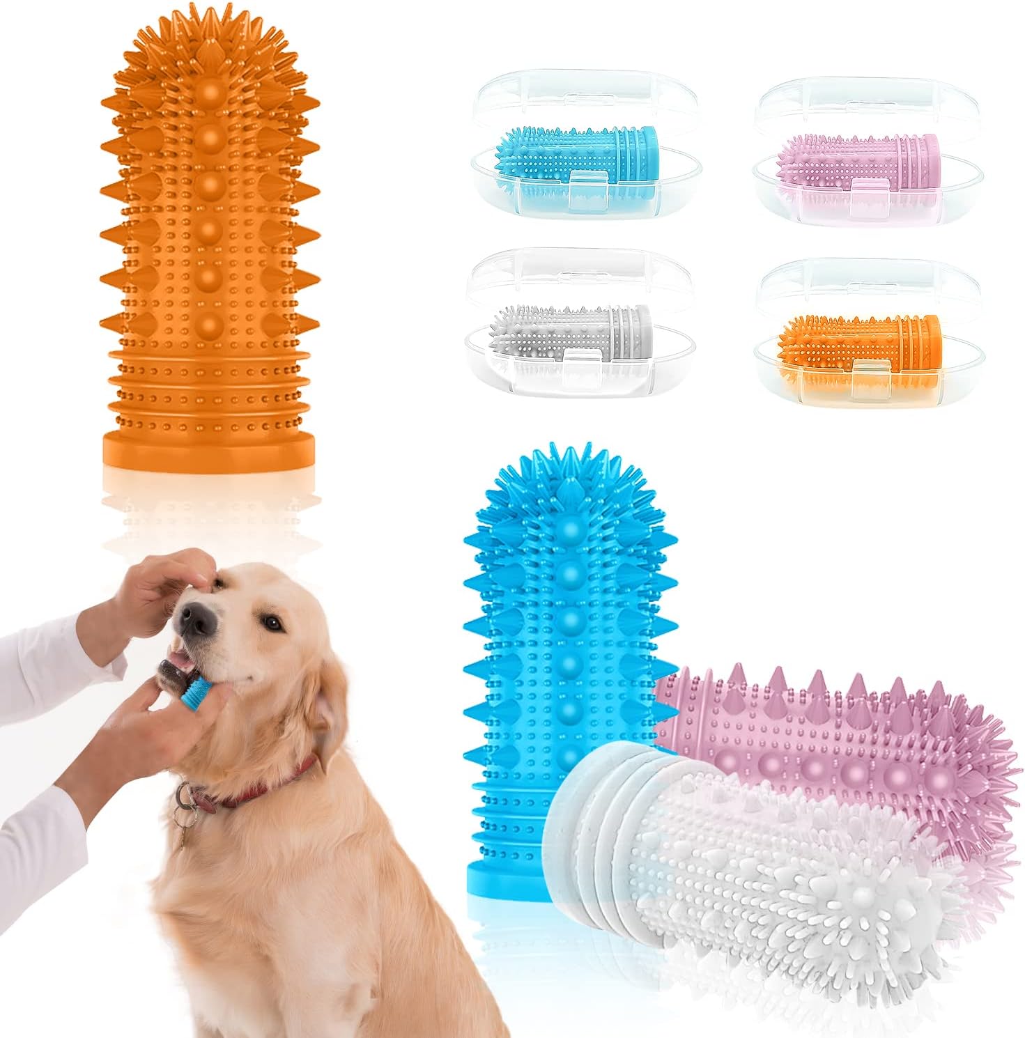 Coomazy Upgraded Dog Toothbrush, 4pcs 360° Full-Surrounded Bristles Dog Finger Toothbrush Easy Teeth Cleaning Kit, Food-Grade Silicone Pet Teeth Cleaning Breath Dental Care : Pet Supplies