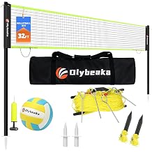 Portable Outdoor Volleyball Net with Iron Height Adjustable Pole Professional Volleyball Net Set System with 32 Feet Scoring Clamp for Park, Beach, Lawn Black