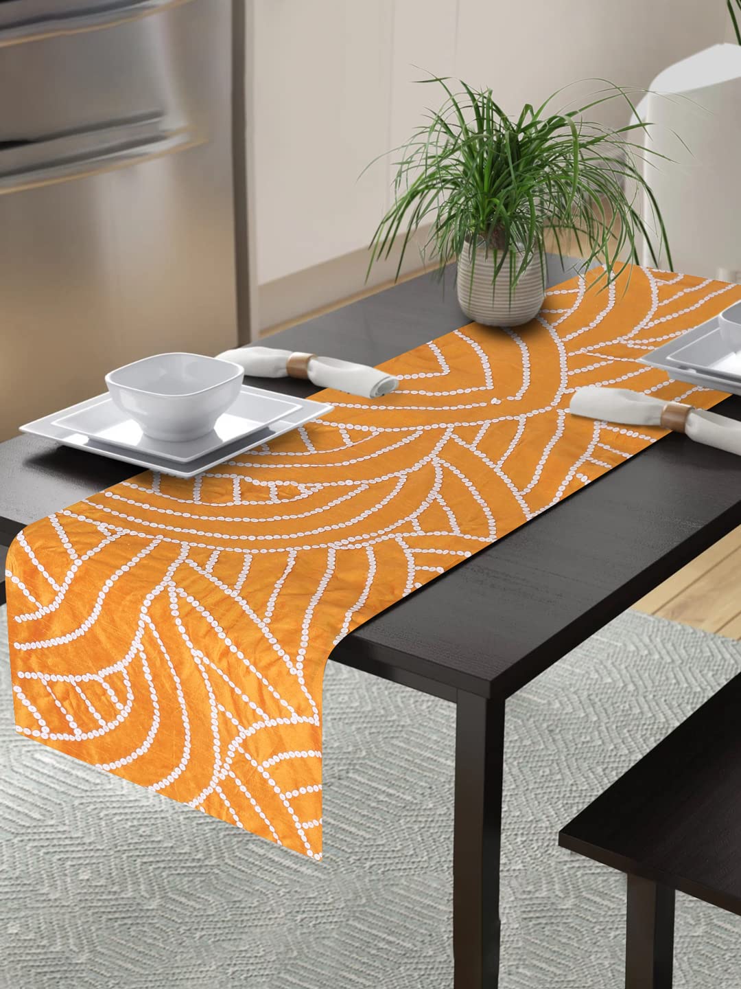 ALINA DECOR Hand Beaded Sequins Patchwork Embroider Runner for Dining Table Runner/Table Runner for Dining Table 6-8 Seater Table Runner Cloth (Yellow Color, 13 Inch X 60 Inch).