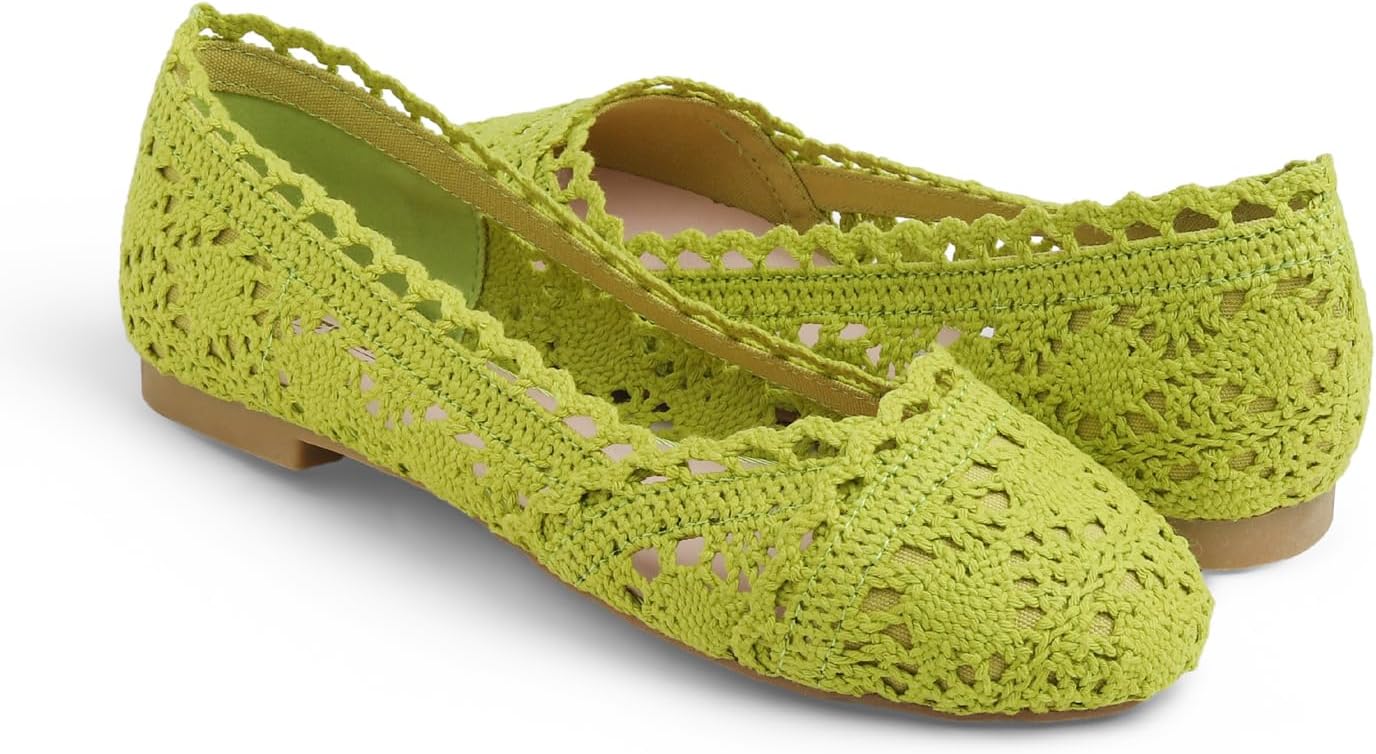 FEVERSOLE Women's Comfort Breathable Knit Crochet Shoes Lace Ballet Flats - Image 2