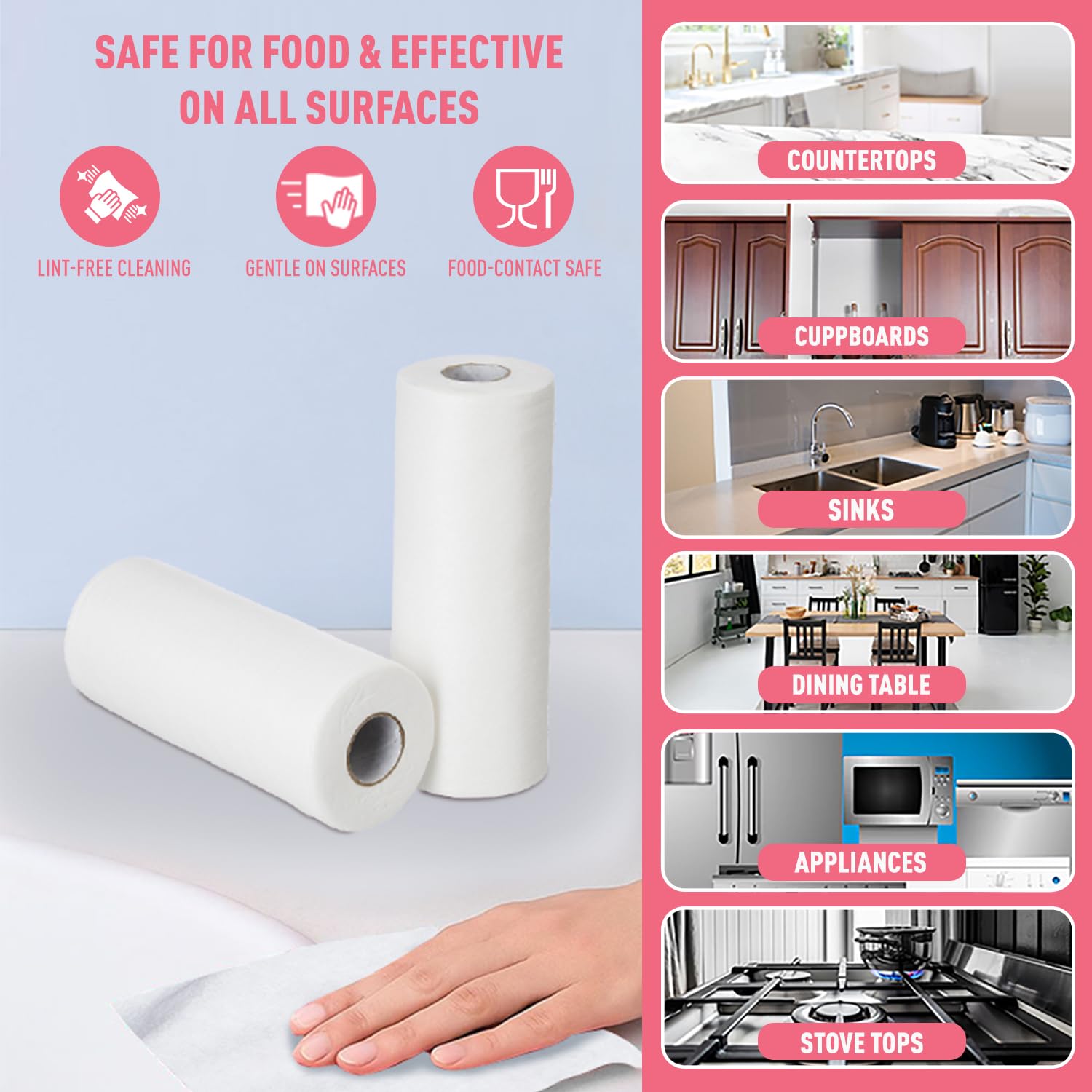Amazon Brand - Presto! Non-Woven Reusable Kitchen Towel Roll | 50 Pulls | 100 Sheets (Pack of 2) | Size: 20 x 22 cm | White | Washable | Highly Absorbent | For Daily Use 3