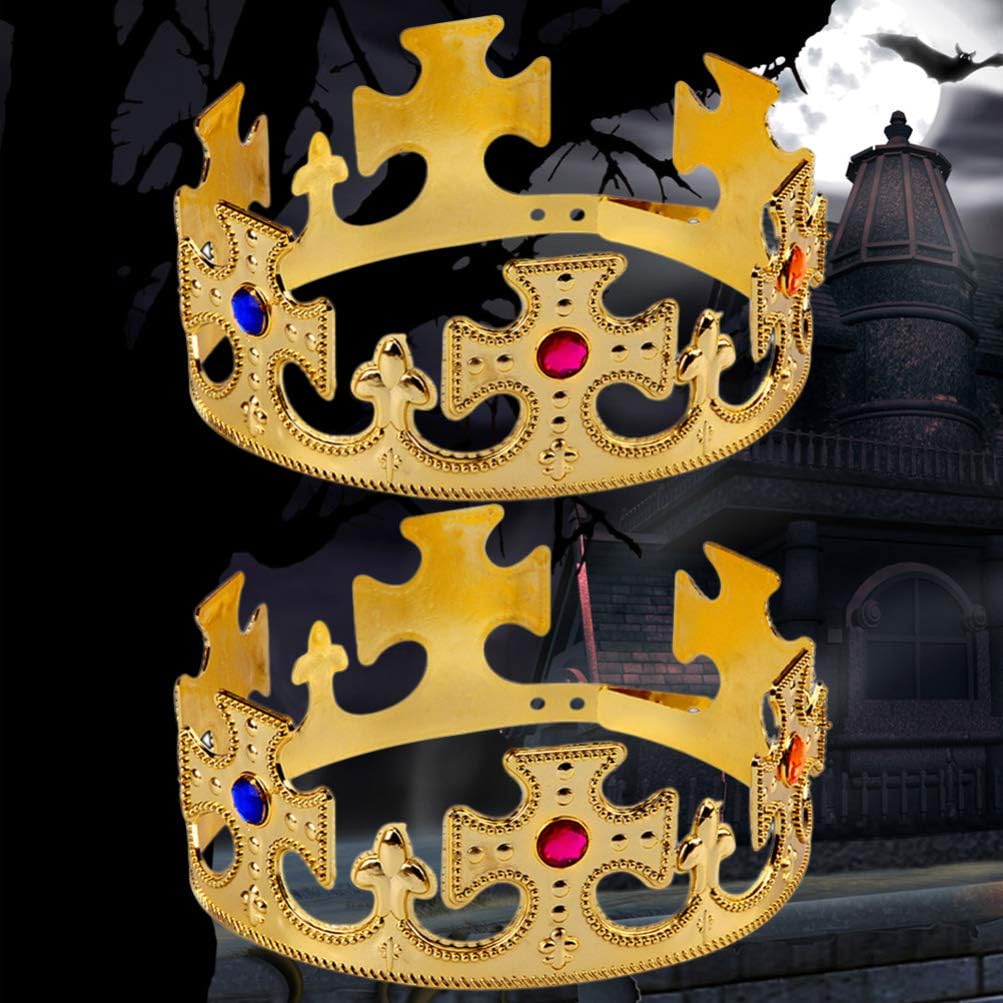 TOYANDONA 2 Pcs Gold Crown Plastic Royal King and Queen Jeweled Dress Accessory Halloween Prop Birthday Party Favors - Image 4