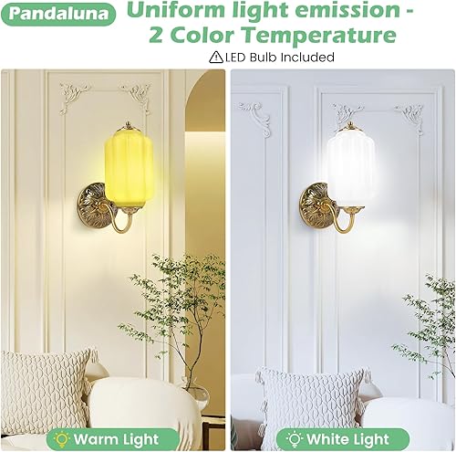 Miniatura 2 de Aplique de pared vintage, lámpara de vidrio de leche blanca, aplique de pared antiguo Art Deco de 5.5 pulgadas para dormitorio, baño, sala de estar,