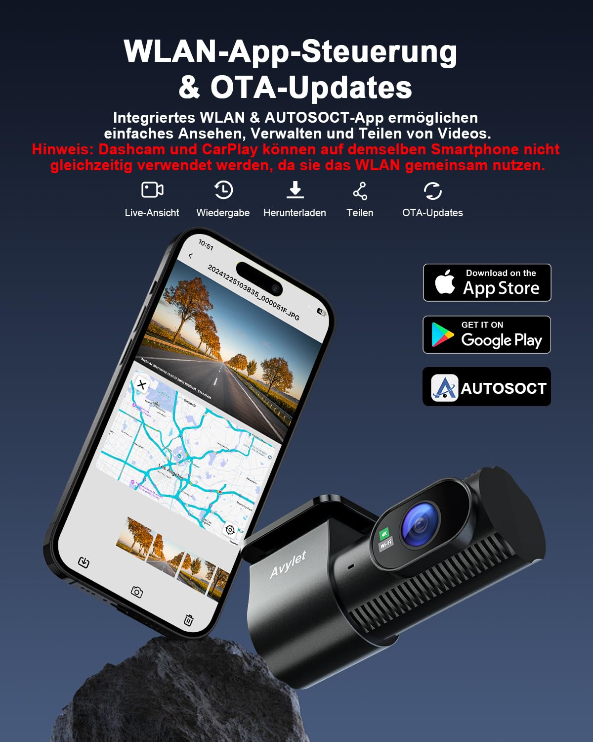 Avylet 4K+1080P Dash cam Mini Dual 5G WiFi Front Rear Camera | 1.5" IPS, Parküberwachung, WDR Super Nachtsicht, G-Sensor, OTA, Dashcam ext.GPS, 170°Weitwinkel, Dashcam Auto Vorne Hinten